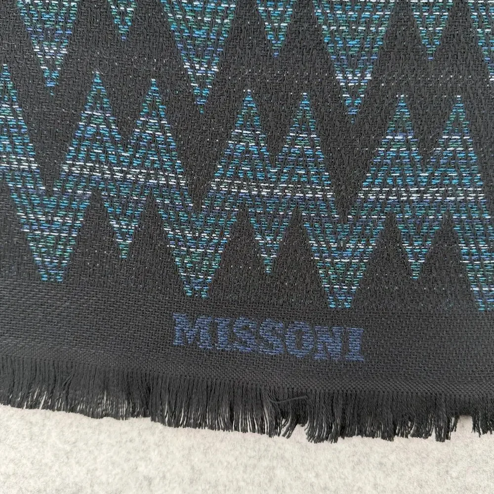 NWT Missoni Unisex Black & Blue Chevron Classic Scarf One Size